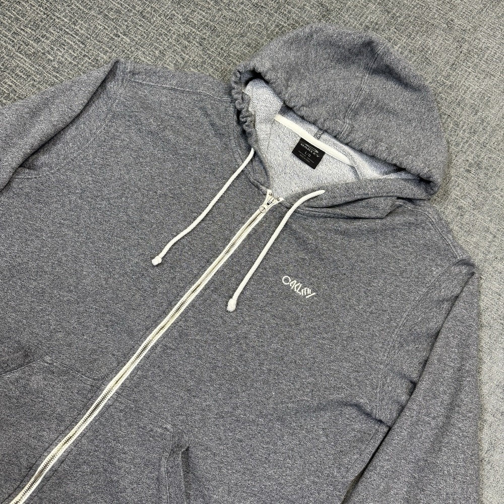 Y2K Oakley Sweatshirt Hoodie Mens Large Gray Full Zip‎ Lightweight Pockets